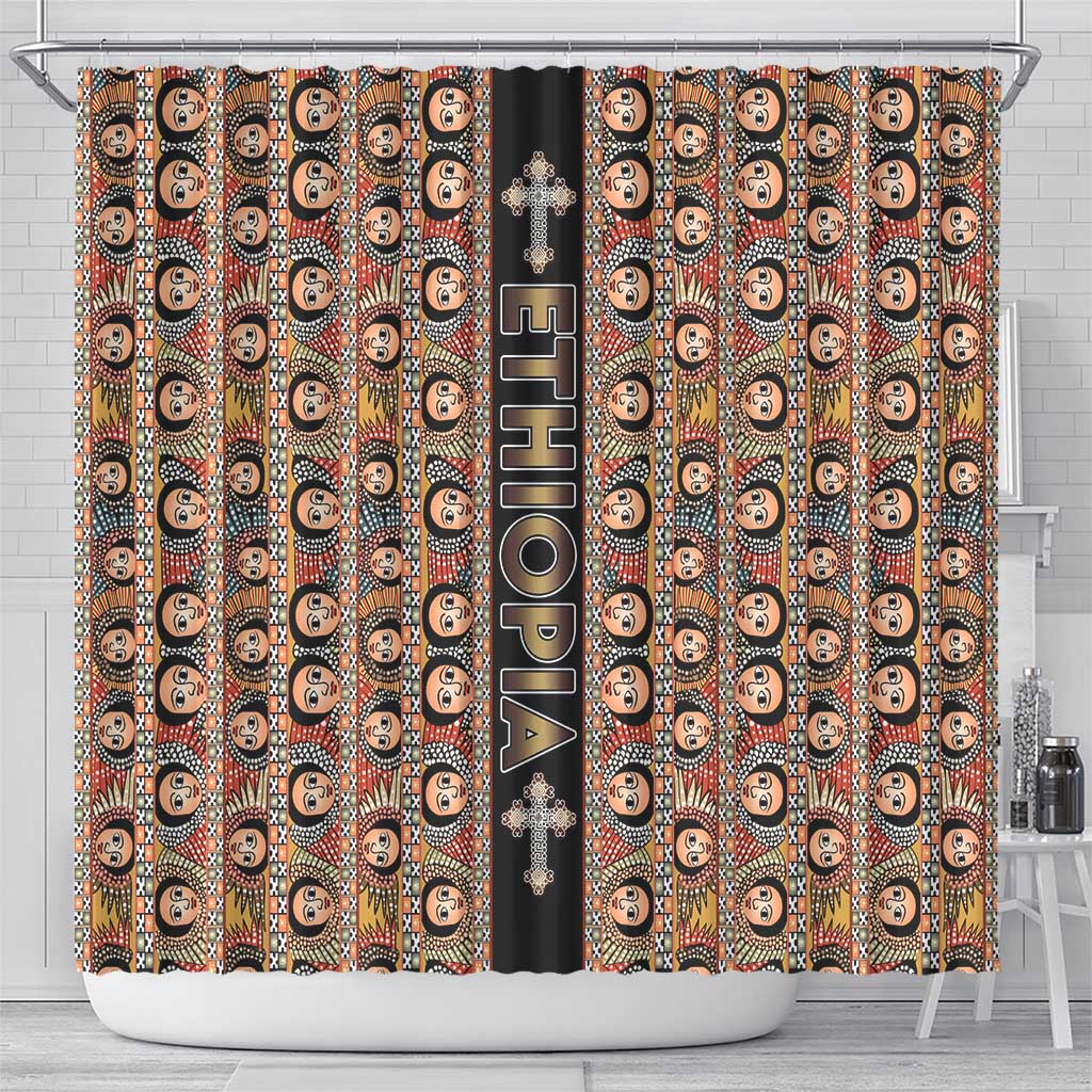 Ethiopian Tewahedo Angel Orthodox Shower Curtain Black Color