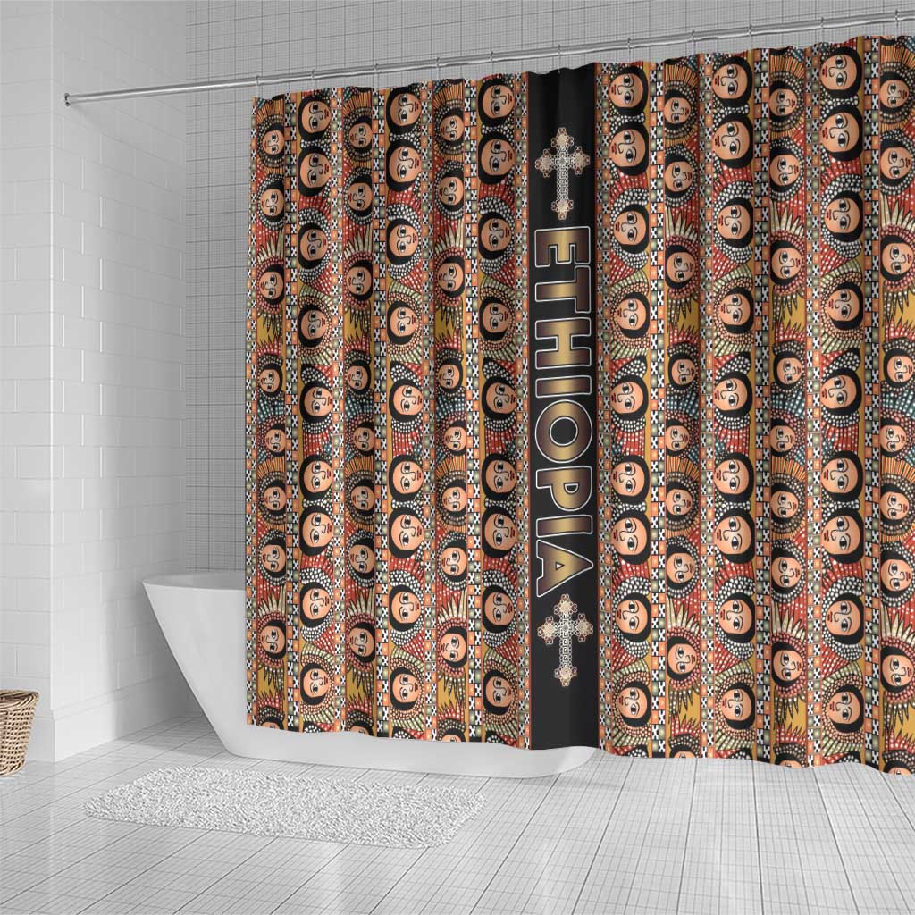 Ethiopian Tewahedo Angel Orthodox Shower Curtain Black Color