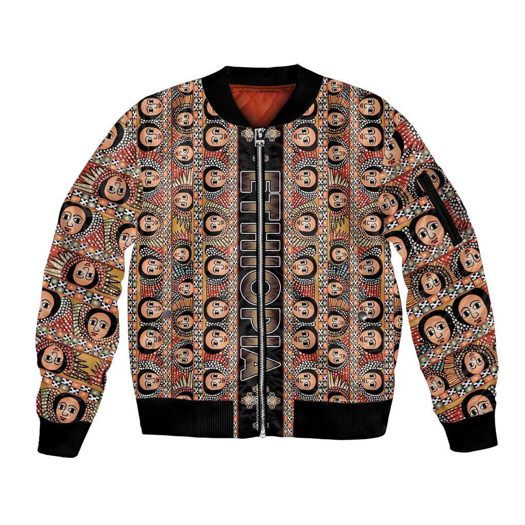 Personalized Ethiopian Tewahedo Angel Orthodox Sleeve Zip Bomber Jacket Black Color