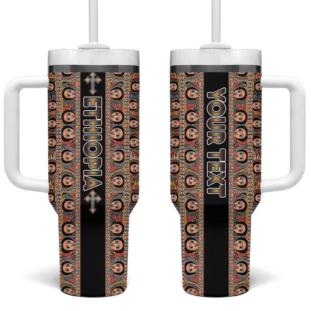 Personalized Ethiopian Tewahedo Angel Orthodox Tumbler With Handle Black Color