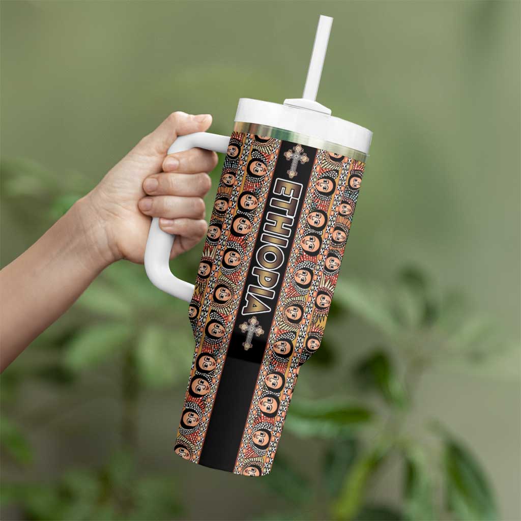 Personalized Ethiopian Tewahedo Angel Orthodox Tumbler With Handle Black Color