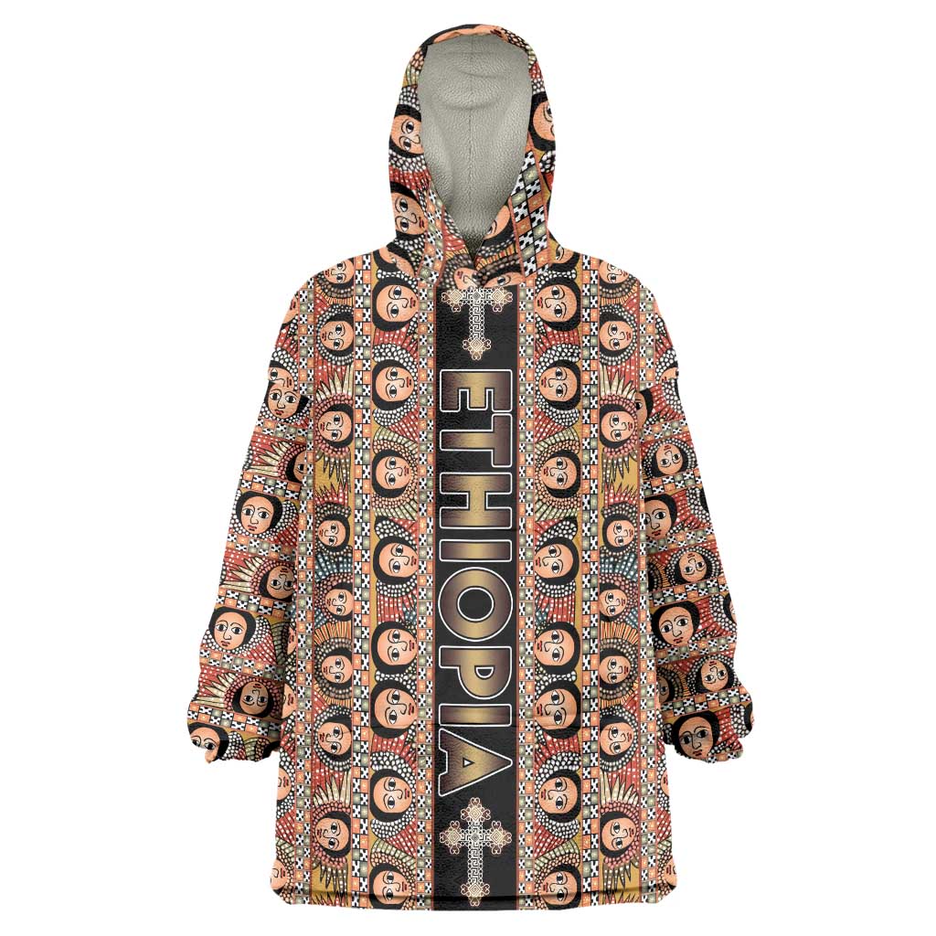 Personalized Ethiopian Tewahedo Angel Orthodox Wearable Blanket Hoodie Black Color