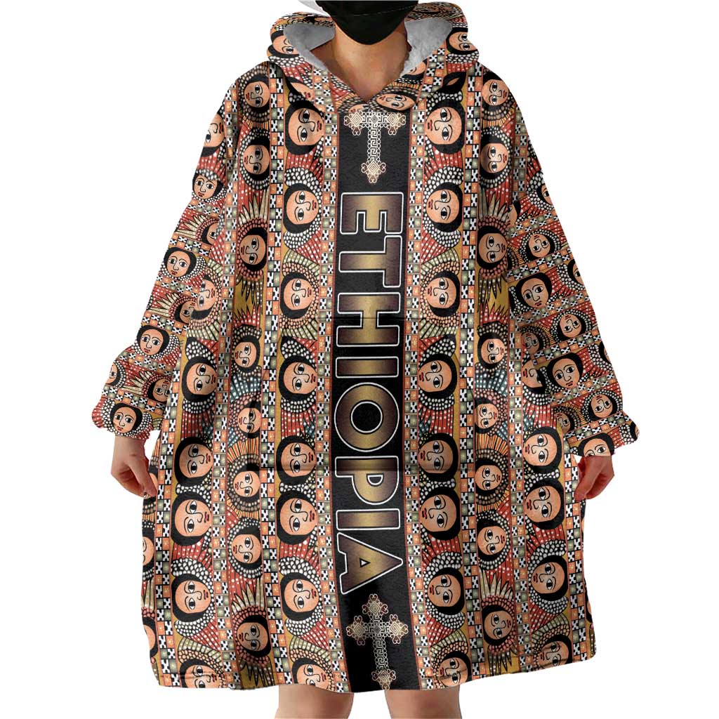 Personalized Ethiopian Tewahedo Angel Orthodox Wearable Blanket Hoodie Black Color