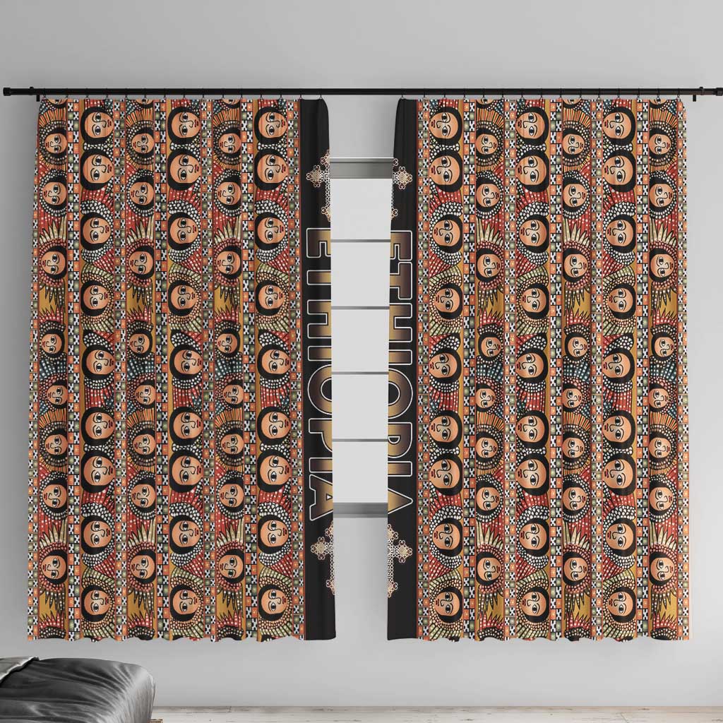 Ethiopian Tewahedo Angel Orthodox Window Curtain Black Color
