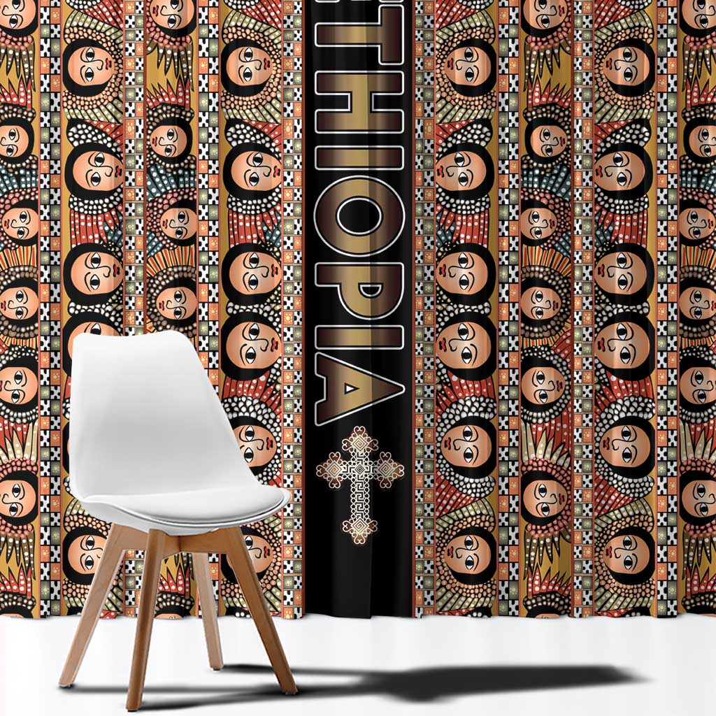 Ethiopian Tewahedo Angel Orthodox Window Curtain Black Color