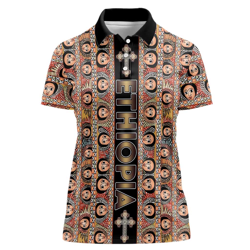 Personalized Ethiopian Tewahedo Angel Orthodox Women Polo Shirt Black Color