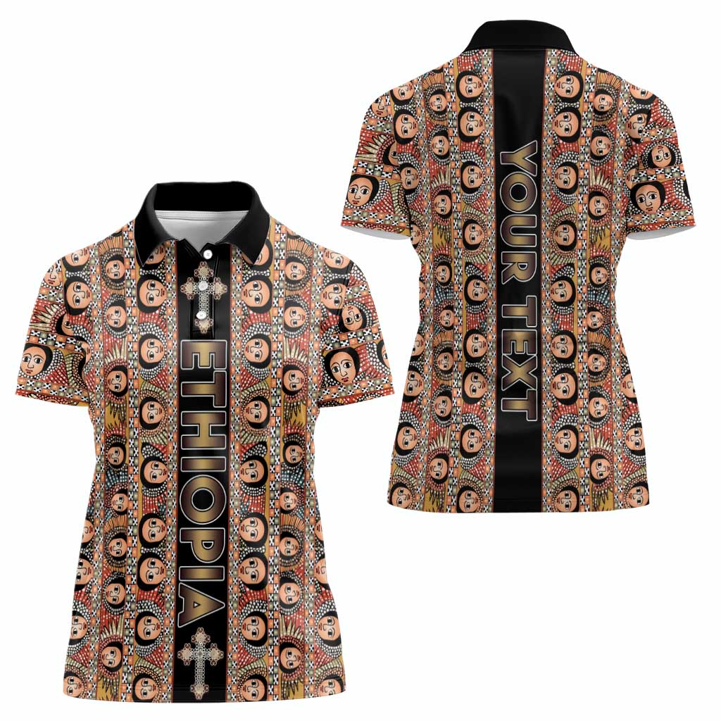 Personalized Ethiopian Tewahedo Angel Orthodox Women Polo Shirt Black Color