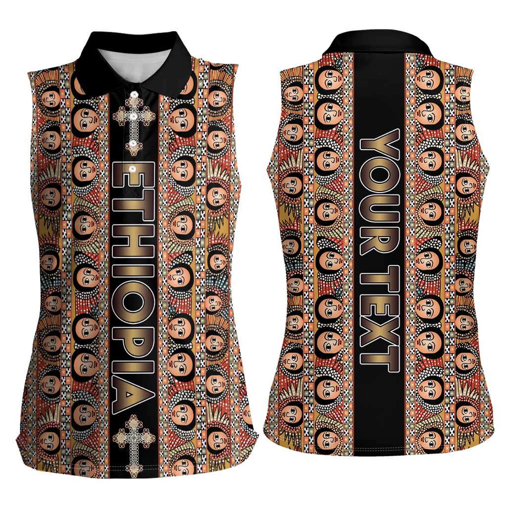 Personalized Ethiopian Tewahedo Angel Orthodox Women Sleeveless Polo Shirt Black Color