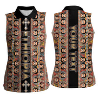 Personalized Ethiopian Tewahedo Angel Orthodox Women Sleeveless Polo Shirt Black Color
