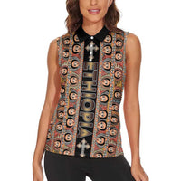 Personalized Ethiopian Tewahedo Angel Orthodox Women Sleeveless Polo Shirt Black Color