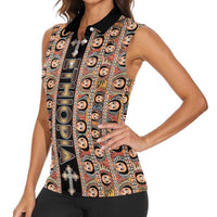 Personalized Ethiopian Tewahedo Angel Orthodox Women Sleeveless Polo Shirt Black Color