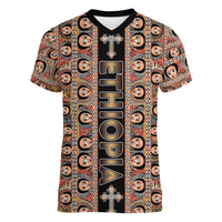 Personalized Ethiopian Tewahedo Angel Orthodox Women V-Neck T-Shirt Black Color