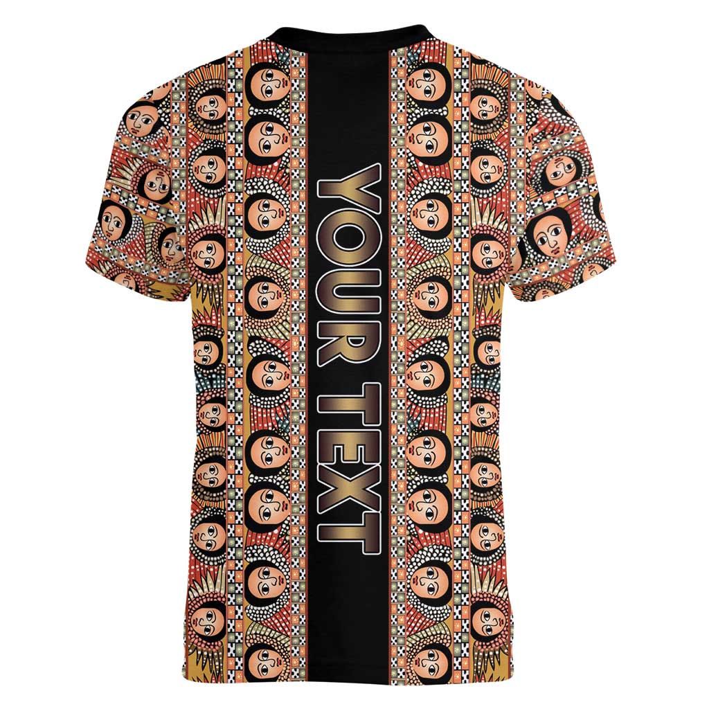Personalized Ethiopian Tewahedo Angel Orthodox Women V-Neck T-Shirt Black Color