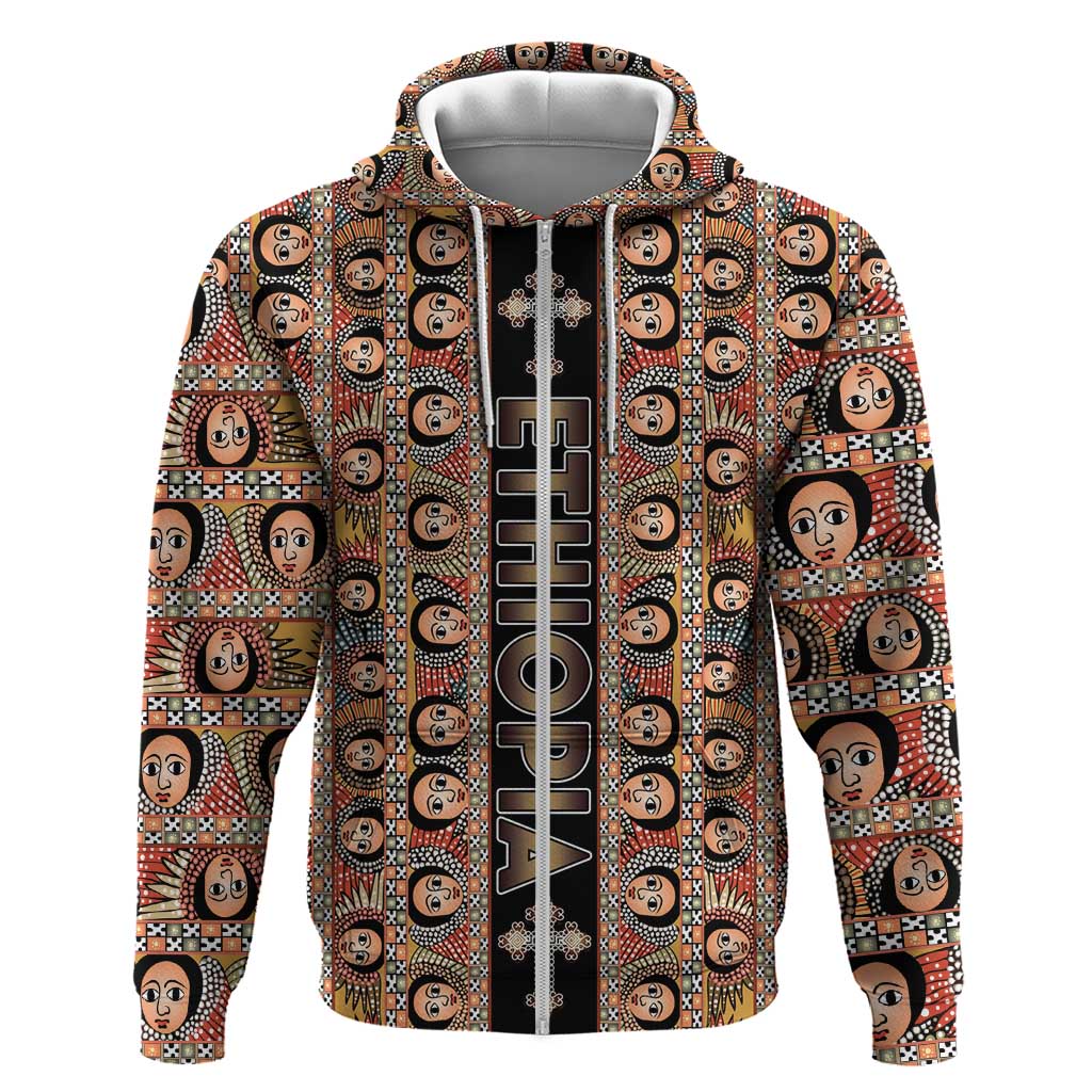 Personalized Ethiopian Tewahedo Angel Orthodox Zip Hoodie Black Color
