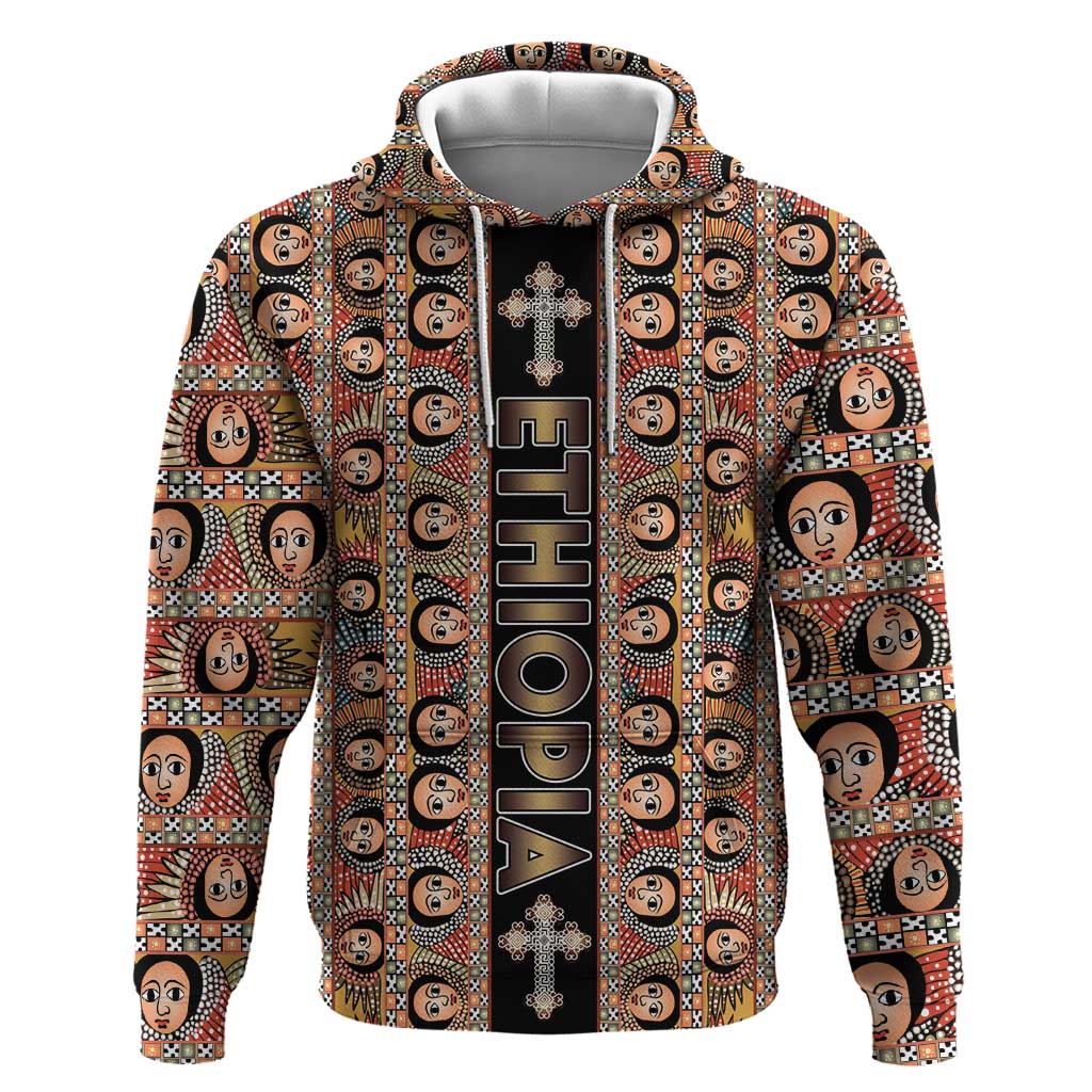 Personalized Ethiopian Tewahedo Angel Orthodox Zip Hoodie Black Color