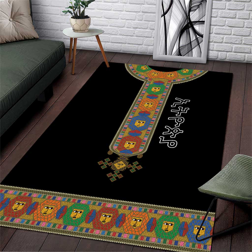 Ethiopia Saba Kemis Area Rug Habesha Style Black Color