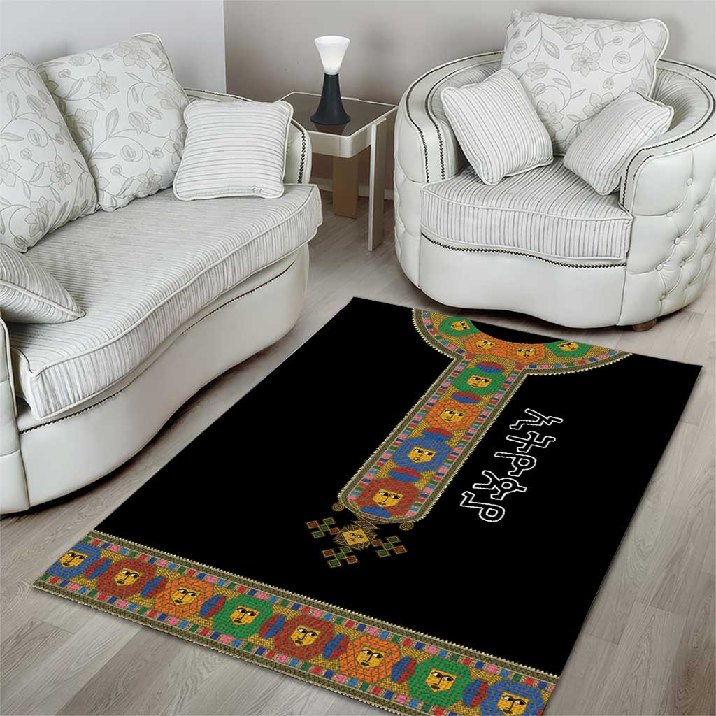 Ethiopia Saba Kemis Area Rug Habesha Style Black Color