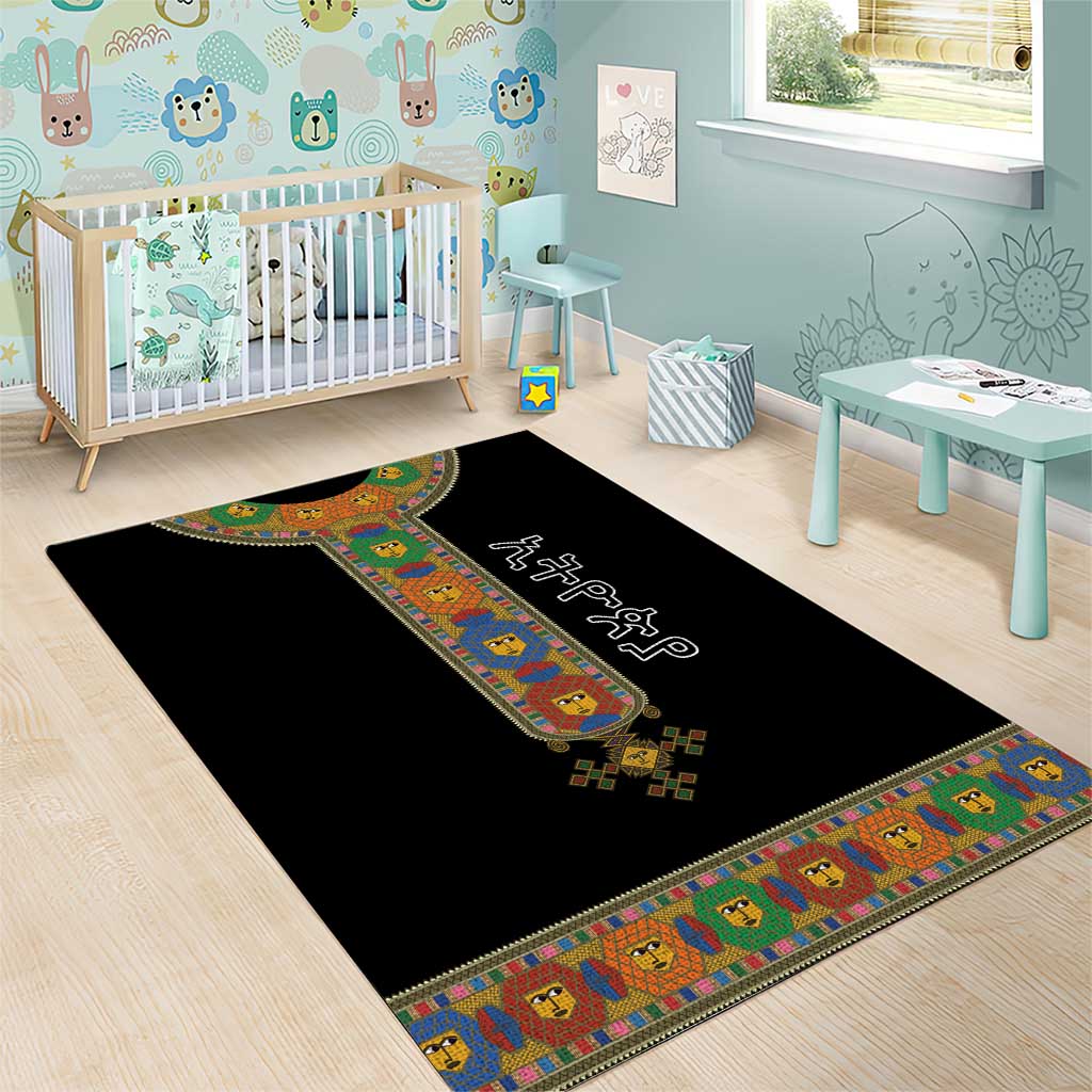 Ethiopia Saba Kemis Area Rug Habesha Style Black Color