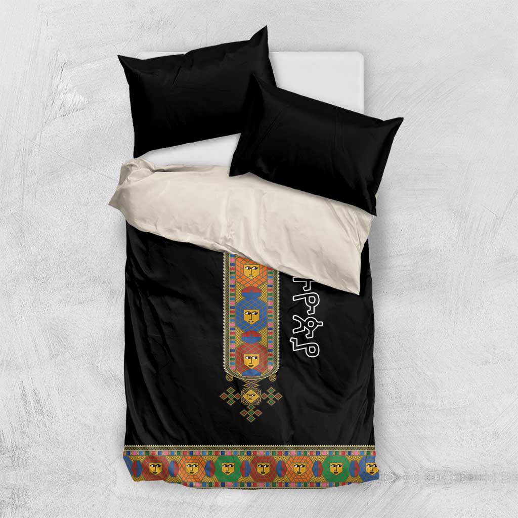 Ethiopia Saba Kemis Bedding Set Habesha Style Black Color