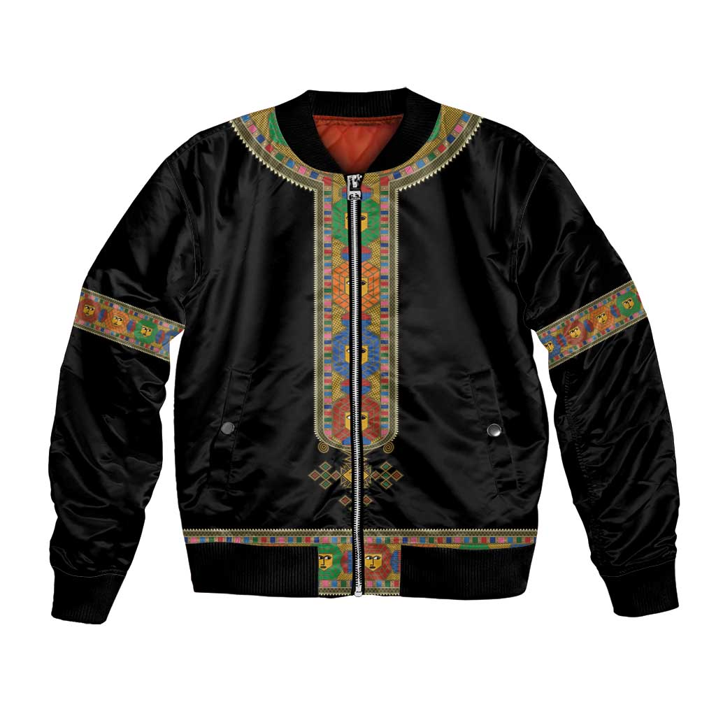 Ethiopia Saba Kemis Bomber Jacket Habesha Style Black Color