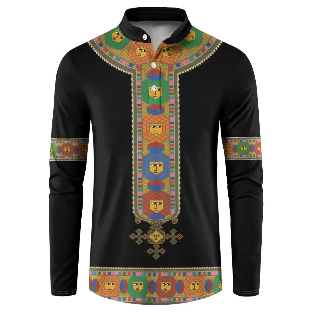 Ethiopia Saba Kemis Button Sweatshirt Habesha Style Black Color