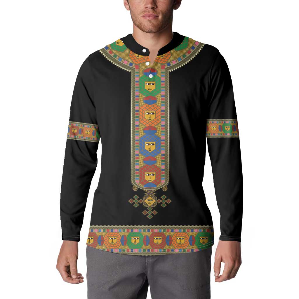 Ethiopia Saba Kemis Button Sweatshirt Habesha Style Black Color