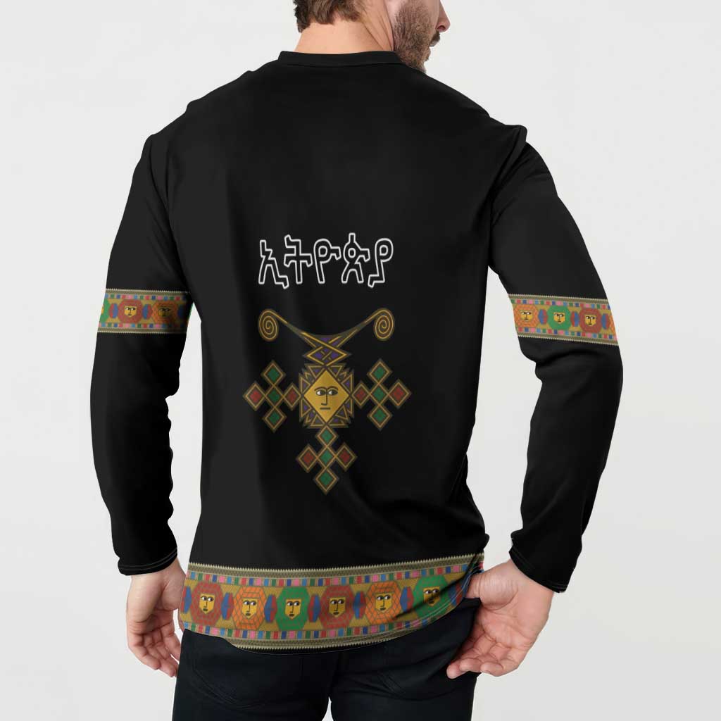 Ethiopia Saba Kemis Button Sweatshirt Habesha Style Black Color