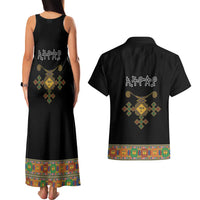 Ethiopia Saba Kemis Couples Matching Tank Maxi Dress and Hawaiian Shirt Habesha Style Black Color