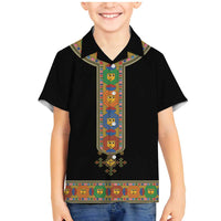 Ethiopia Saba Kemis Family Matching Mermaid Dress and Hawaiian Shirt Habesha Style Black Color