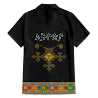 Ethiopia Saba Kemis Family Matching Off The Shoulder Long Sleeve Dress and Hawaiian Shirt Habesha Style Black Color