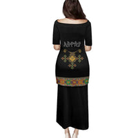 Ethiopia Saba Kemis Family Matching Puletasi and Hawaiian Shirt Habesha Style Black Color