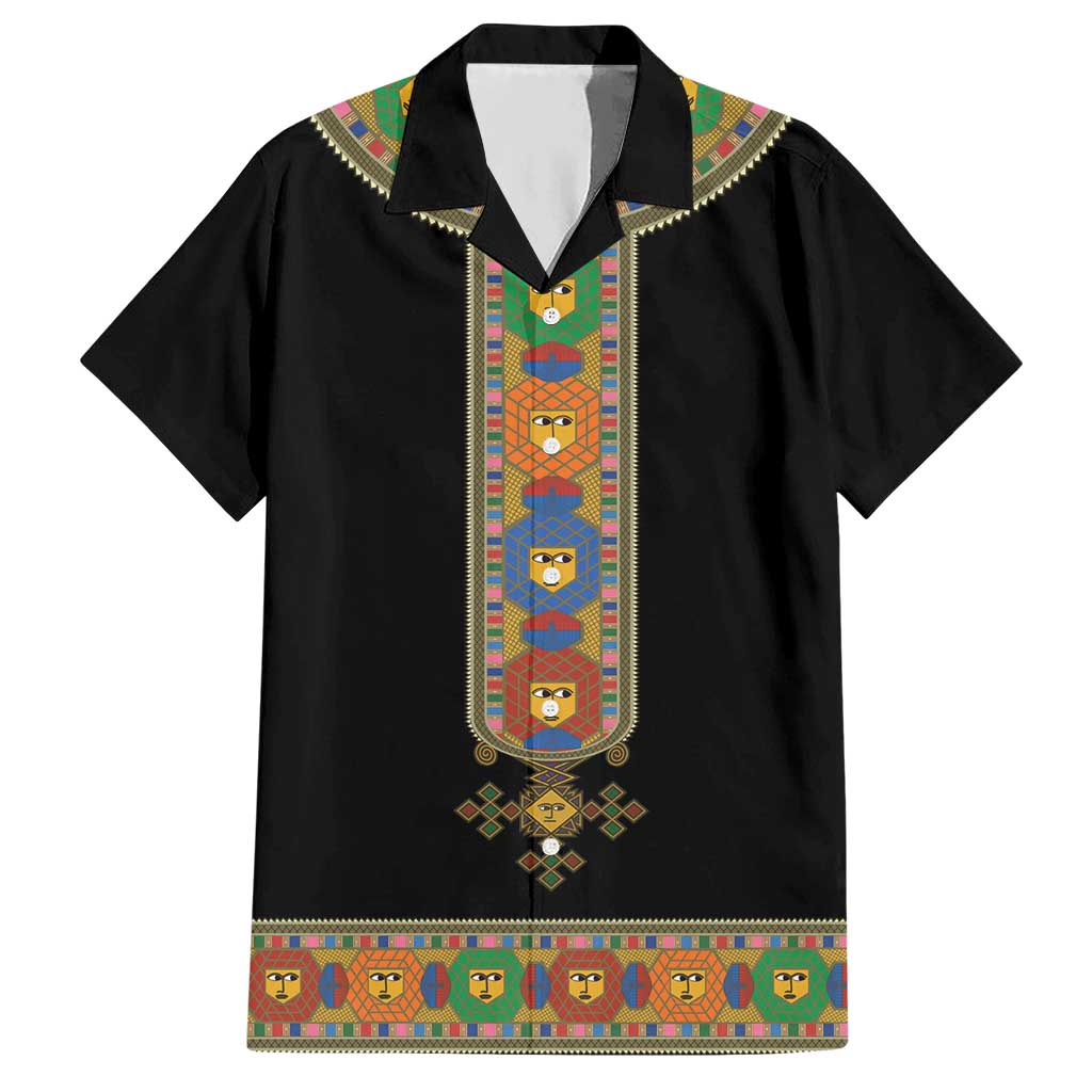 Ethiopia Saba Kemis Hawaiian Shirt Habesha Style Black Color
