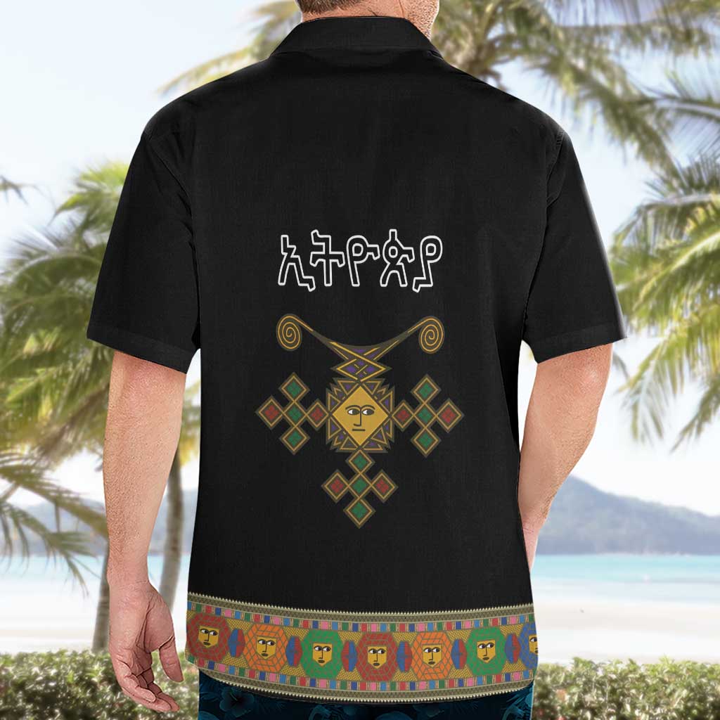 Ethiopia Saba Kemis Hawaiian Shirt Habesha Style Black Color