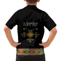 Ethiopia Saba Kemis Kid Hawaiian Shirt Habesha Style Black Color