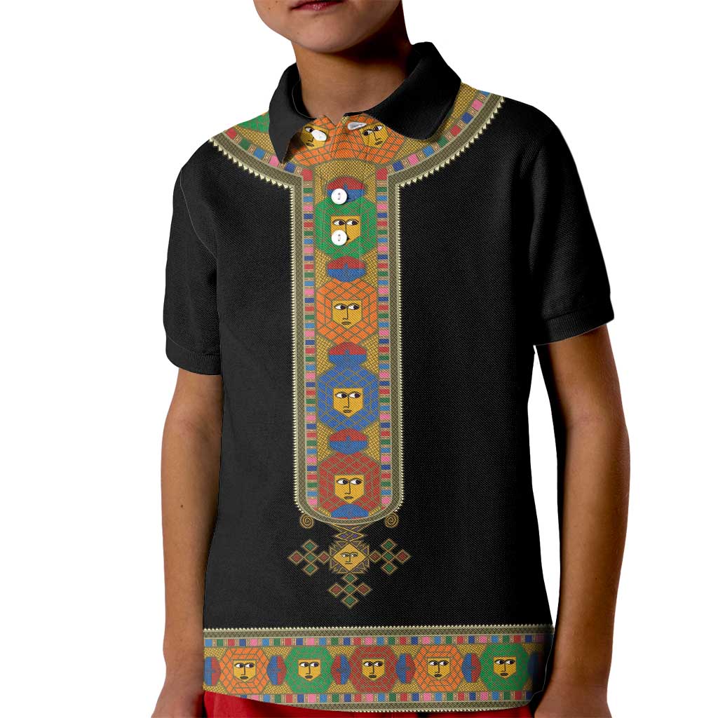 Ethiopia Saba Kemis Kid Polo Shirt Habesha Style Black Color