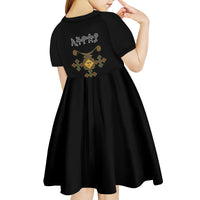Ethiopia Saba Kemis Kid Short Sleeve Dress Habesha Style Black Color