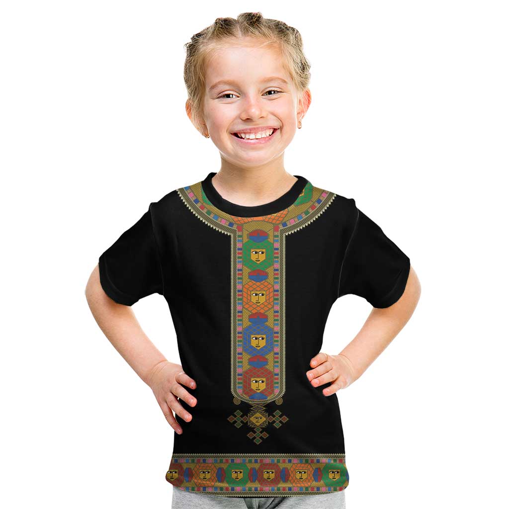 Ethiopia Saba Kemis Kid T Shirt Habesha Style Black Color