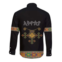 Ethiopia Saba Kemis Long Sleeve Button Shirt Habesha Style Black Color