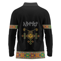 Ethiopia Saba Kemis Long Sleeve Polo Shirt Habesha Style Black Color