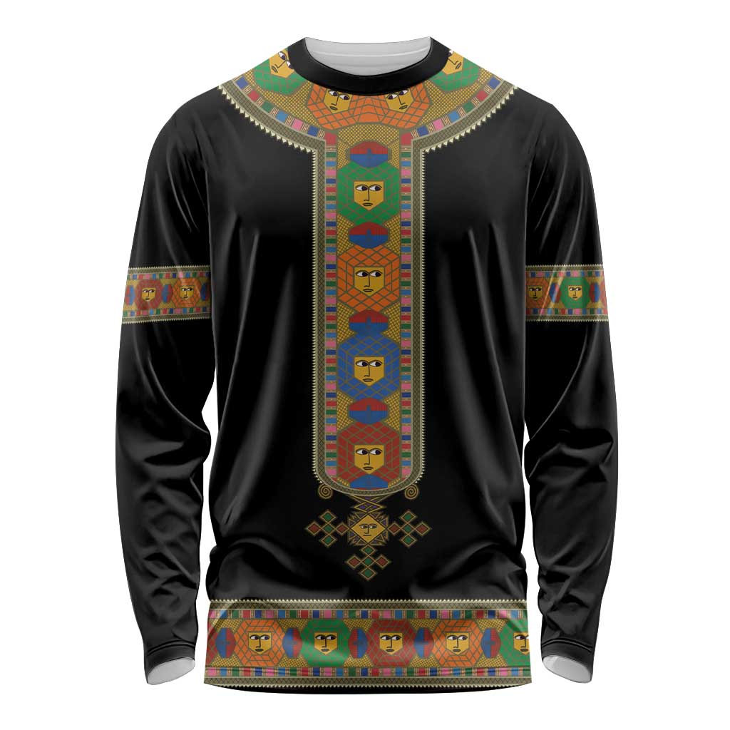 Ethiopia Saba Kemis Long Sleeve Shirt Habesha Style Black Color