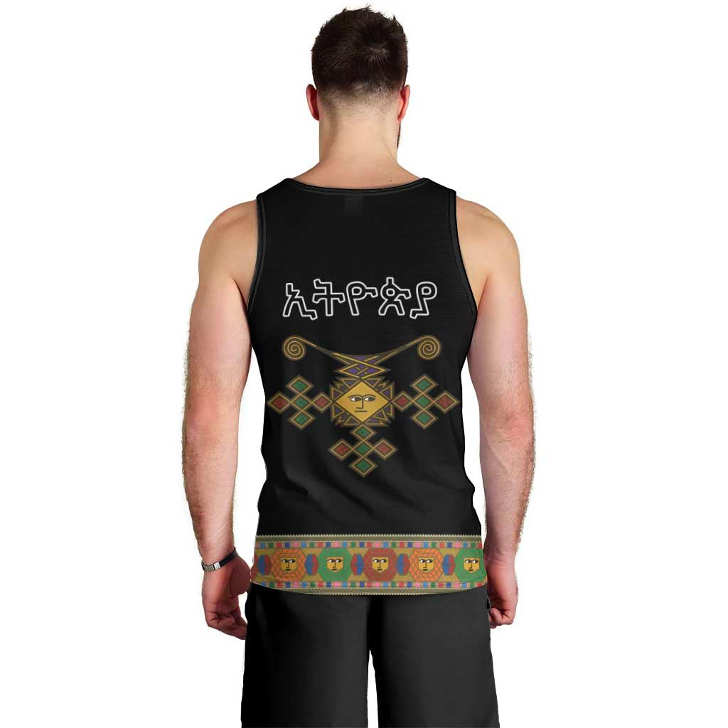 Ethiopia Saba Kemis Men Tank Top Habesha Style Black Color