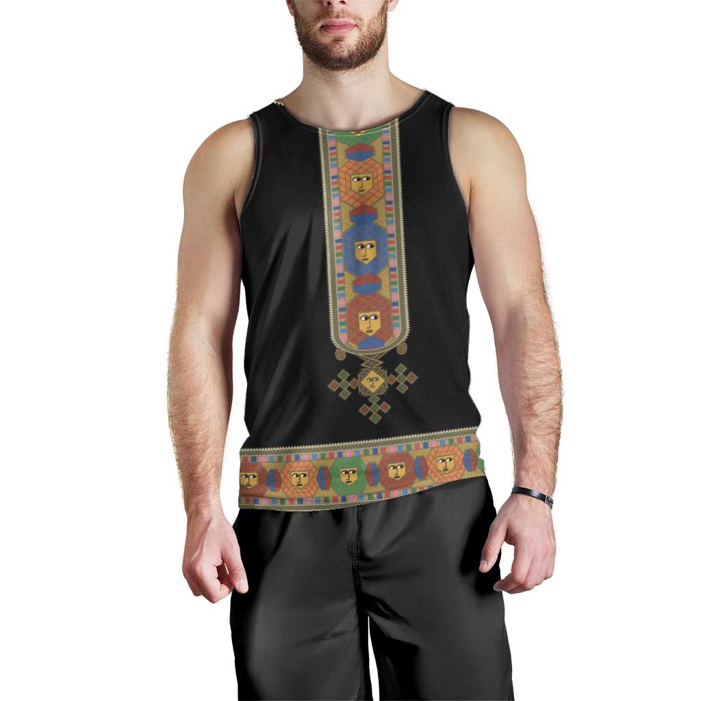 Ethiopia Saba Kemis Men Tank Top Habesha Style Black Color