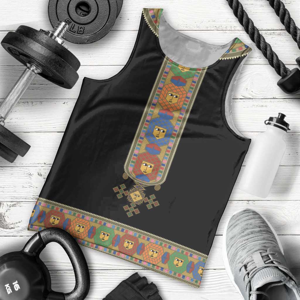 Ethiopia Saba Kemis Men Tank Top Habesha Style Black Color