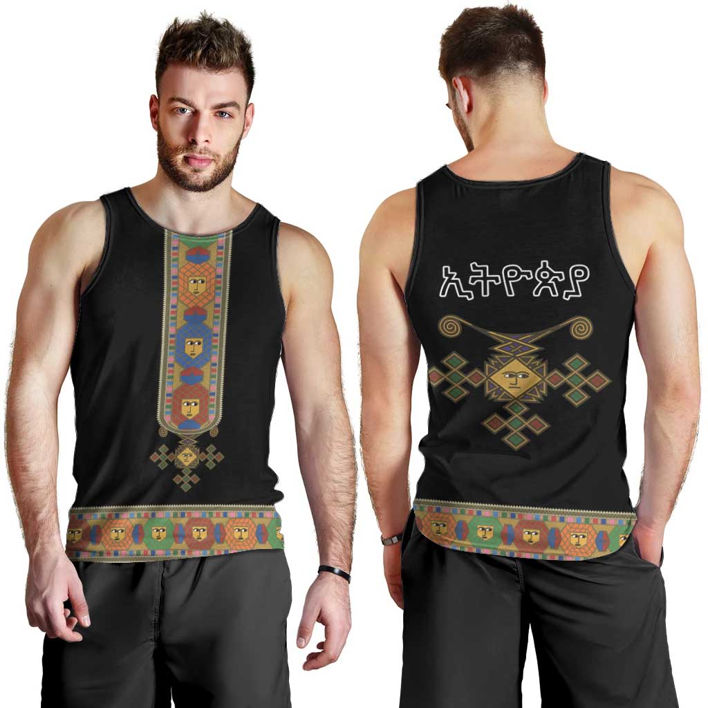 Ethiopia Saba Kemis Men Tank Top Habesha Style Black Color
