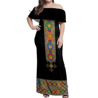 Ethiopia Saba Kemis Off Shoulder Maxi Dress Habesha Style Black Color