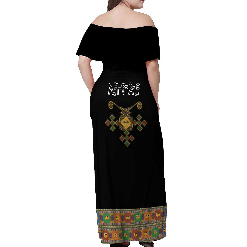 Ethiopia Saba Kemis Off Shoulder Maxi Dress Habesha Style Black Color