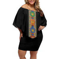 Ethiopia Saba Kemis Off Shoulder Short Dress Habesha Style Black Color