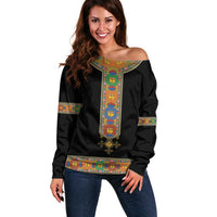 Ethiopia Saba Kemis Off Shoulder Sweater Habesha Style Black Color