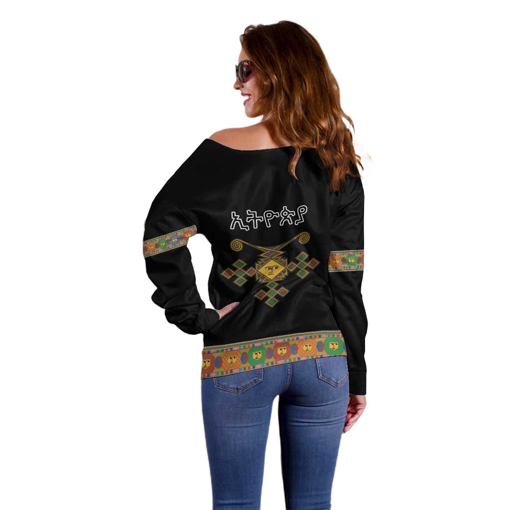 Ethiopia Saba Kemis Off Shoulder Sweater Habesha Style Black Color