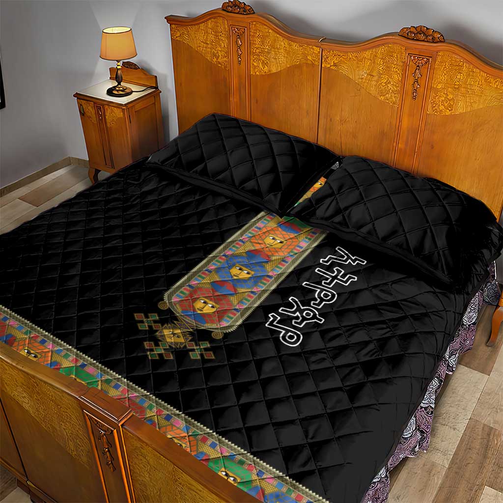 Ethiopia Saba Kemis Quilt Bed Set Habesha Style Black Color